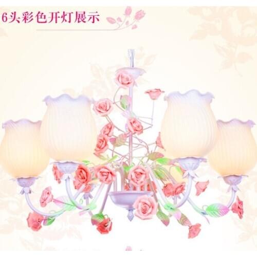 European-style garden living room Romantic Restaurants white wrought iron pink ceramic flowers glass lampshade pendant Lamp c186