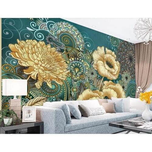 CJSIR Custom 3D Photo Wallpaper Hand-painted Vintage Floral Wallpaper Living Room TV Background Silk 3d Wallpaper Mural Decor