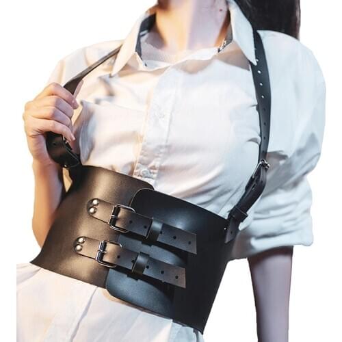 Fashion Leather Wide Corset Belts for Women Cummerbunds Punk Gothic Waist Belt Gorset Harness Belt Body Bondage Straps Vintage
