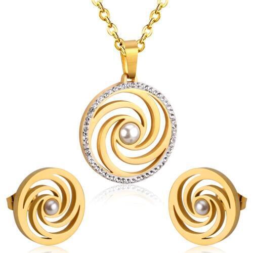 LUXUKISSKIDS Luxury Zircon Crystal Wedding Bridal Fake Pearl Pendant Necklace Earring For Women Dubai African Jewelry Sets