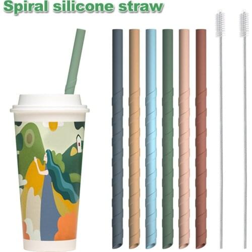 Silicone Straws Set 6pcs+Cleaning Brushes Reusable Flexible Bent Straight Drinking Straws Party Bar Kichen Drinkware Accessories