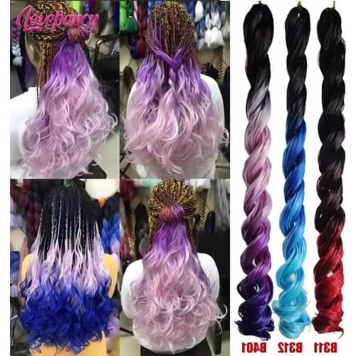 Lovepancy Synthetic Jumbo Sea Body Wave Crochet Hair Blue Blue Colorful Ombre Crochet Hair Water Wave Hair Extensions For Women