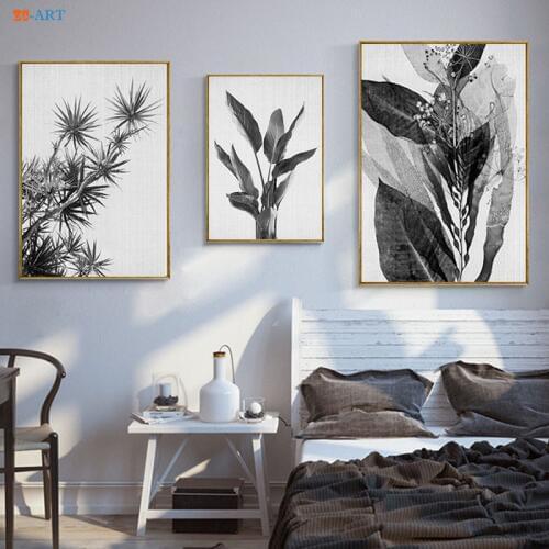 Modern Black and White Posters and Prints Botanical Leaf Abstract Canvas Painting Wall Art Pictures Home Decor