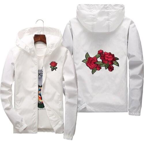 Fashion Brand Men Jacket Windbreaker Men Women Rose Embroidery College Jackets Oversized Zipper Hooded Man Jacket