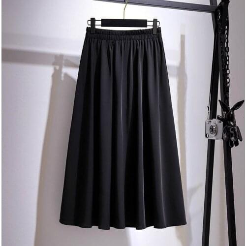 150Kg Plus size womens summer a-line solid pleated skirt 5XL 6XL 7XL 8XL 9XL loose elastic waist skirt black