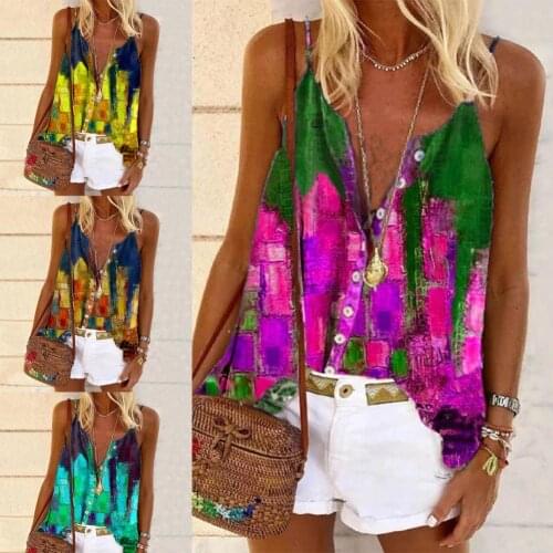 Womens Tanks Tops 2021 Summer Fashion V Neck Loose Bohe Printed Camis Vests Oversized M-4XL Camisole Casual Beachwear Female