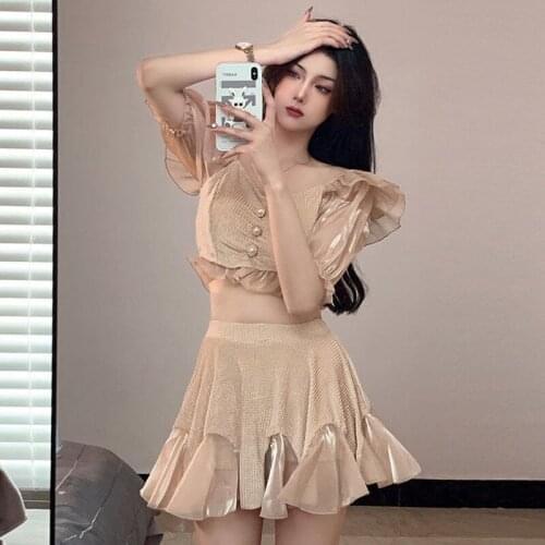 Womens Swimsuit 2021 New Super Fairy Conservative Skirt Split Slim Look Sweet Fashion Girl Swimsuit