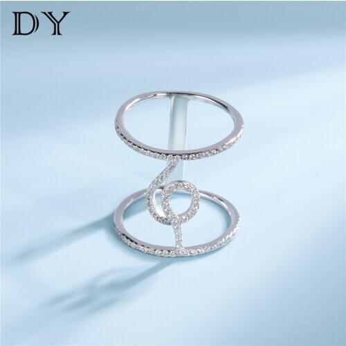 DY 925 Sterling Silver Ring Cubic Zirconia Fancy Music Note Shape Stylish Double Layer Finger Ring For Women Fashion Jewelry