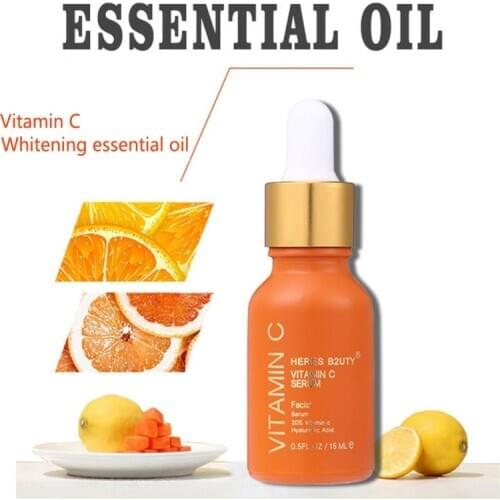 100% Pure Vitamin C + Hyaluronic Acid Smoothing Face Serum Anti-wrinkle Vc Face Whitening Face Care Essential Oil