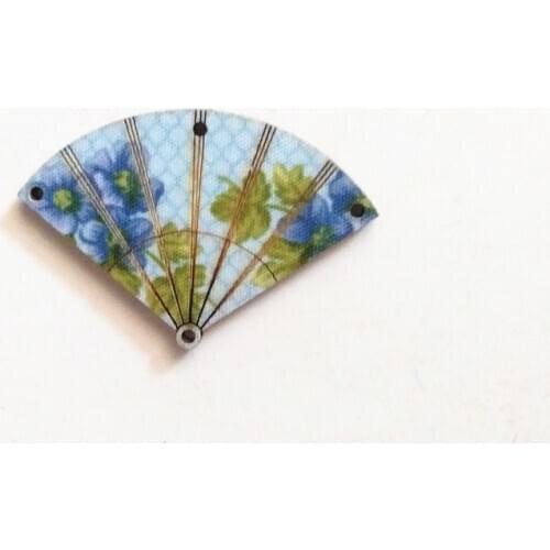 New Wooden Fan Both Side Printingcloth Wood Pendant With Hole For Key Chains Necklace for Toy For Earring DIY Accessories 12pcs