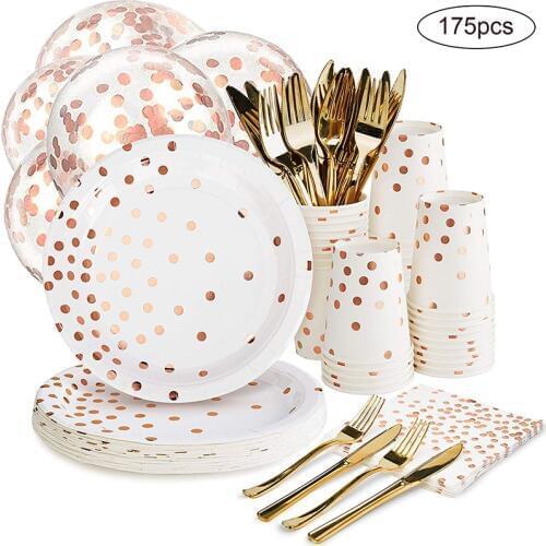 175Pcs/Set Disposable Tableware Cake Tray Cupcake Dish Kids Birthday Party Muffin Paper Cup