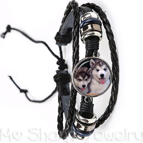 2018 New Trendy Cute Chihuahua Dog Bracelet 20mm Glass Dome Black/Brown Leather Bangle Fashion Anime Cartoon Jewelry Gift