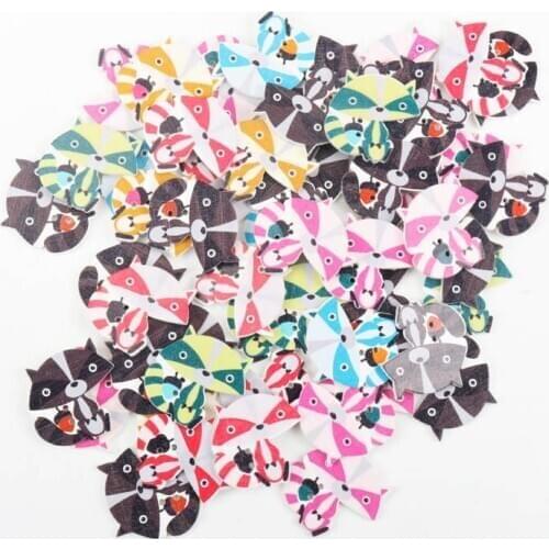 5colors Random Mixed Cute fox Painted Wooden Buttons Decorative Buttons For Sewing Scrapbooking Crafts 20pcs 32x30mm