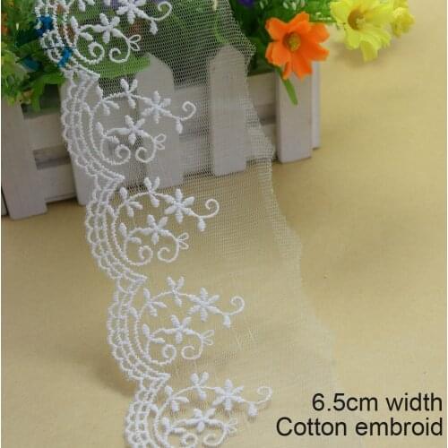 5yards 6.5cm White Cotton Lace Embroidery Sewing Ribbon Guipure African Fabric Trim Warp Knitting DIY Garment Accessories#1762