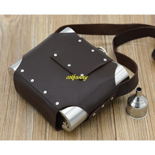 50pcs/lot Portable thick Stainless Steel 32oz Hip Flasks wine kettle Travel Drinkware flagon leather cover wine Bottle