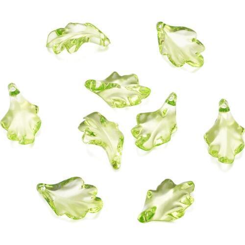 50pcs Lightgreen Transparent Acrylic Leaf Pendants for Necklace Jewelry 24x15x5mm Hole: 1.5mm