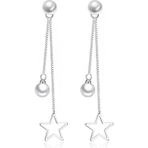 6mm Pearl Hollow Star Pendants Drop Earrings Long Tassel Earrings For Women Ear Accessories Party Jewelry oorbellen Gifts