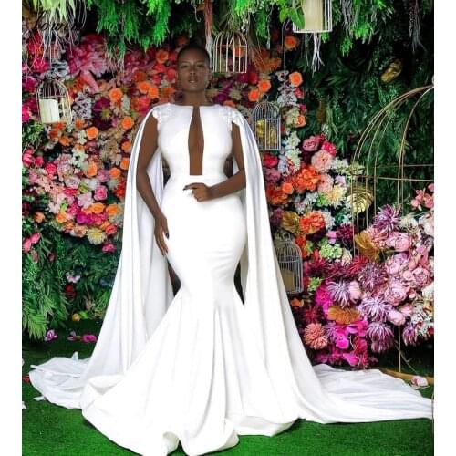 African Plus Size White Prom Dresses Mermaid Muslim Long Evening Dresses Vestido De Festa Formal Robe De Soiree Woman Party