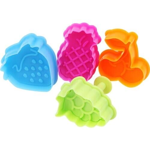 Biscuit Mould Cutter 4 pc Fruit Plastic Cookie Cake Fondant Biscuit Mold Bakeware Strawberry Grape Cherry Pineapple Shapes