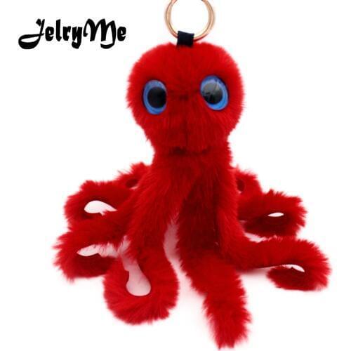 Charms 2019 Cute Octopus Keychains Women Pompom Artificial Rex Rabbit Fur Car Key Ring Long Tassel Fluffy Key Chain Bag Jewelry