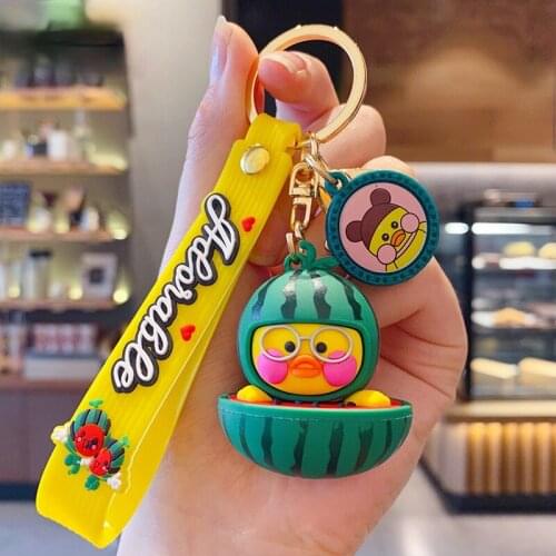 Cute Fruit Duck Keychain Female Creative Doll Key Chain for Woman Bag Car Keyring Pandent Accessories Couple Gift Wholesale