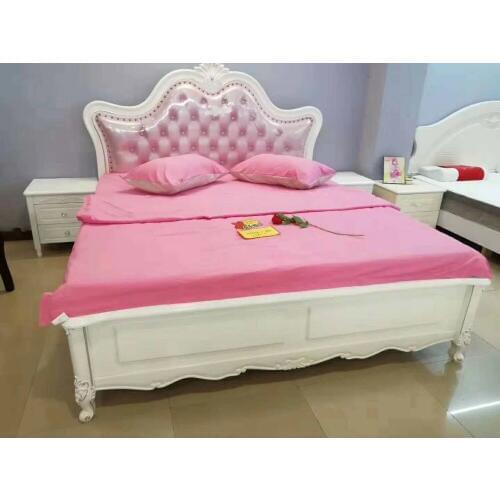 Modern european solid wood bed Fashion Carved leather french bedroom furniture QT002