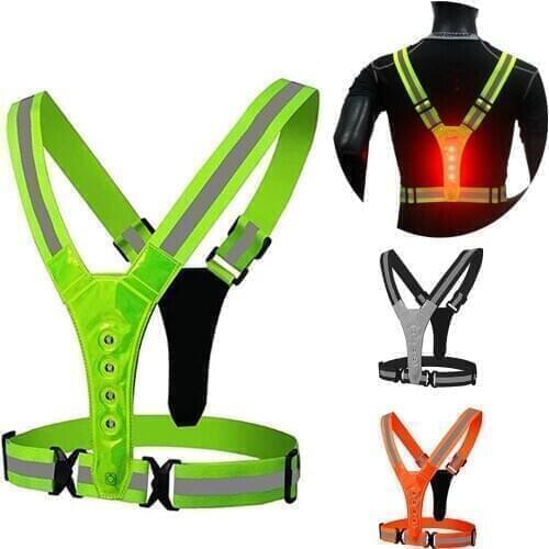 Elastic V-shaped LED Cycling Vest Adjustable Visibility Reflective Vest For Night Sports Safety Cycling Motorcycle Riding