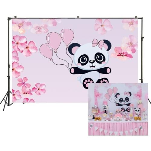 Girl Birthday Party Backdrop Kids Cute Baby Panda Theme Party Background Cake Dessert Table Banner Decors Pink Backgrounds