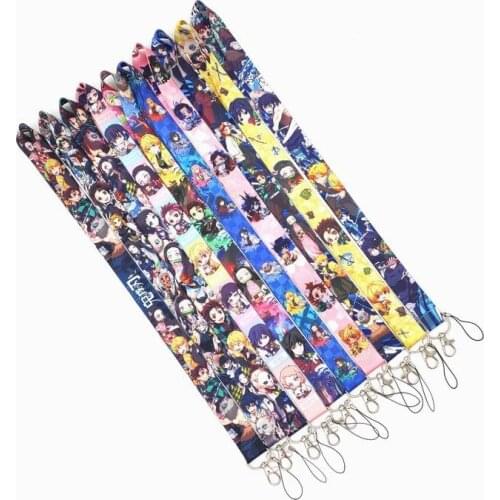 Hot new 30pcs Demon Slayer: Kimetsu no Yaiba lanyard Neck Strap Lanyard Mobile Phone Key Chain ID Badge Key Chains