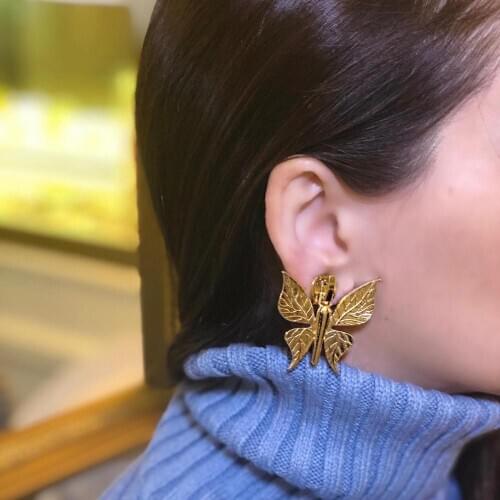 GULCE DERELI, SINGLE EARRING, ONE SIDE, NEW PRODUCT, BUTTERFLY CHARM EARRING, GIFT BOX, GOLD/SILVER PLATED