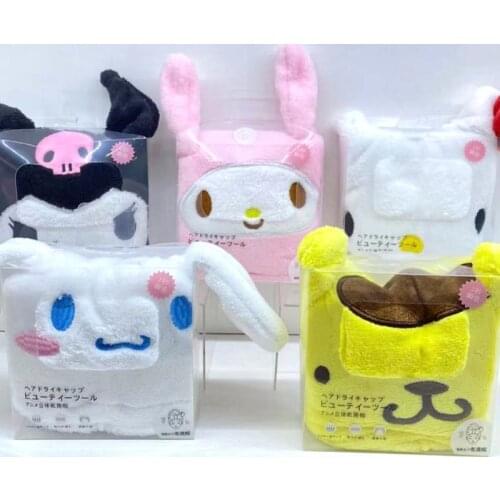 Hobbies Stuffed Animals Kuromi Melody Cinnamorol Cute Cartoon LargeAbsorbent Dry Hair Cap Coral Fleece Gift for Children