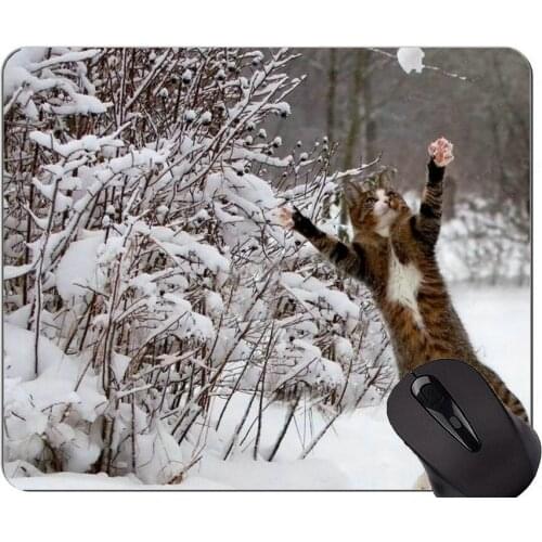Gaming Mouse Pad Custom,Jump Snow Winter Cat Non-Slip Rubber Base Mousepad