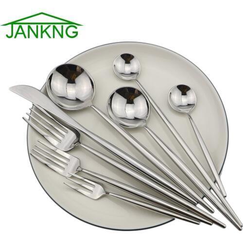 JANKNG Luxury Western Silver Dinnerware Set Silverware Cutlery Dinnerspoon Steak Knife Fork Coffeespoon Kitchen Tableware Tools