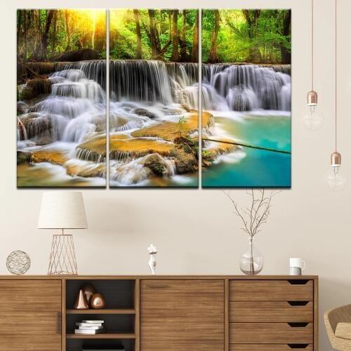 Canvas Painting landscape Moving Waterfall 3 Pieces Wall Art Painting Modular Sport Wallpapers Poster Print Home Decor