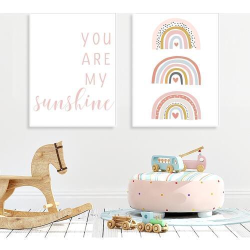 You are my Sunshine Rainbow Nursery Prints Canvas Painting Wall Art Pictures Posters Prints for Kids Baby Room Home Decoration