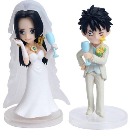 8CM Classic Anime One-piece Luffy & Boa Hancock Wedding Party Day Action Figure PVC Boxed Model Toy for Children or Wedding Gift