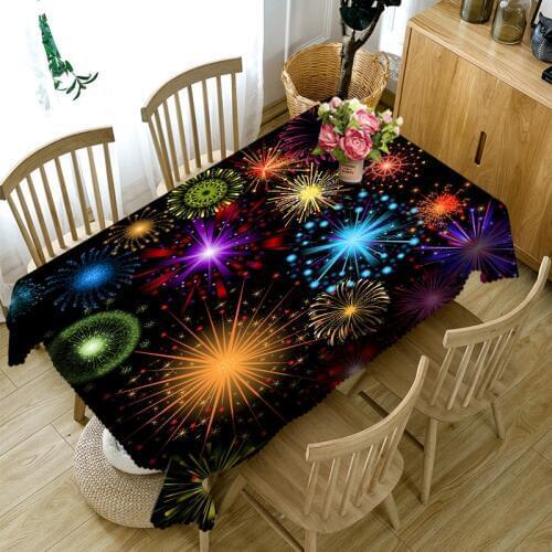 Beautiful Fireworks 3D Tablecloth Pattern Polyester Cotton Material Dustproof Tablecloth Wedding Party Decoration Table Cloth