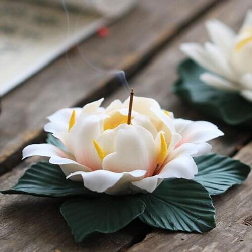 Artisanal Peony Ceramic Incense Incense Ceramic White Lotus with plate Home pendulum Flower Decoration Chinese National Flower