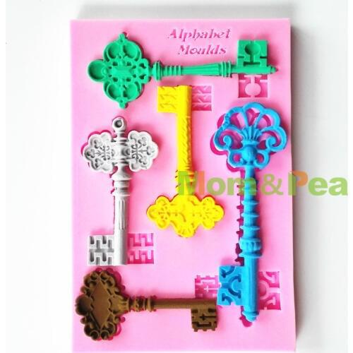 Mom&Pea 0715 Free Shipping Keys Shaped Silicone Mold Cake Decoration Fondant Cake 3D Mold Food Grade