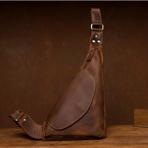BOLEKE Crazy Horse Bag Men Chest Pack Single Shoulder Strap Back Bags Genuine Leather Travel Men Crossbody Bags Vintage Chest