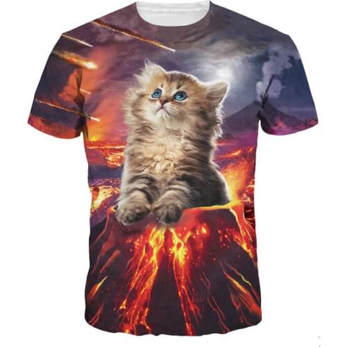2021 Cool The starry sky volcano T-shirt Men/Women 3d T shirt Print one cat Short Sleeve Summer Tops Tees funny T shirt Male S-3