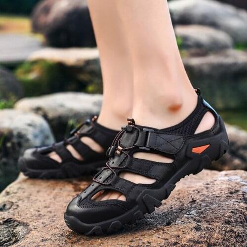 2021Genuine Leather Summer Cool Breathable Comfortable Walking Flats Men Sneakers Light Casual Shoes Men Slippers Sandals