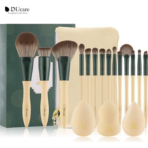 DUcare 14pcs Makeup Brushes Set Kabuki Foundation Blending Brush Face Powder Blush Brushes with 3Pcs Makeup Spong & Cosmetic Bag