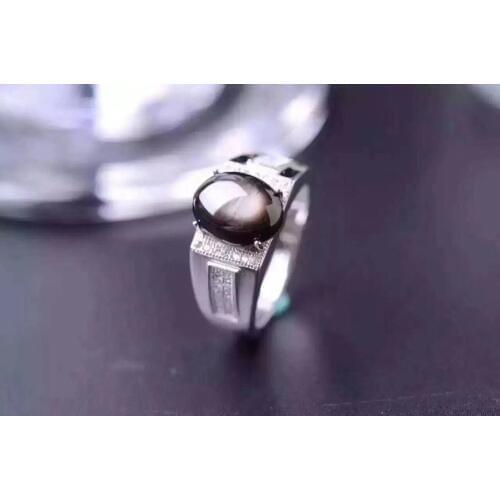 Natural star sapphire Ring 925 sterling silver inlaid Natural sapphire ring 8*10mm High quality For Men or Woman