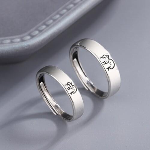 YIZIZAI New Hot Hip-hop Punk Retro Couple Ring Promise Love Character Cartoon Street Party Rings for Women Men Jewelry Gifts