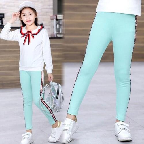 2020 Kids Pants Girls Solid Color Casual Trousers 3 4 5 6 7 8 9 10 Years Children Clothing Cotton Girl Pants Stripe Trouser