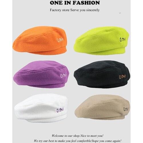 New Beret Girl Soft Polar Fleece Painter Hat Autumn and Winter All-match Harajuku Japanese Womens Hat