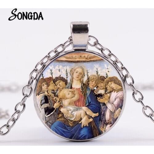 New Blessed Virgin Mary Necklace Mother and Baby Art Photo Jesus Pendant Glass Cabochon Women Necklaces Christian Jewelry