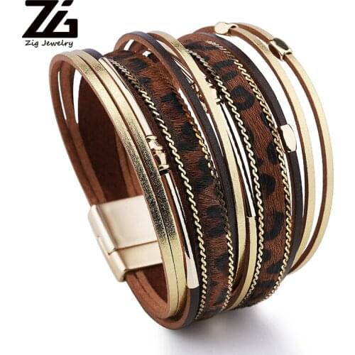 ZG New Leopard Leather Bracelet for women Faux Fur Multi-layer Wrapped Bracelet femme Jewelry Gift for women Christmas