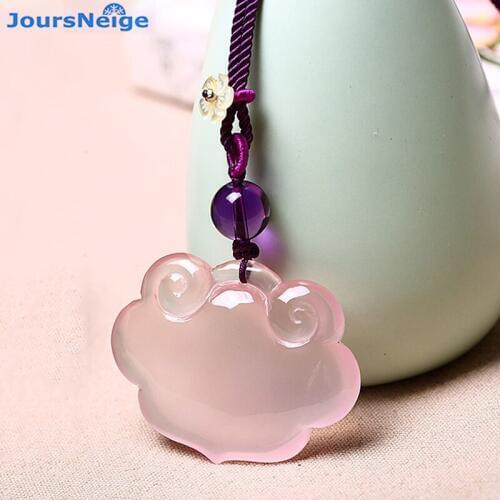 Wholesale Pink Natural Crystal Pendants Fine Hand Carved Magnolia Flower Ruyi Pendant Necklace Lucky for Women Crystal Jewelry